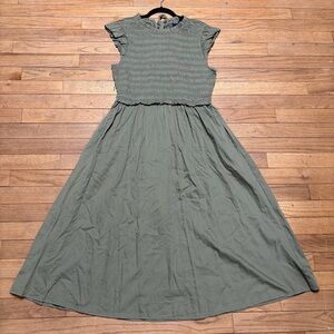 Gap Open-Back Smocked Midi Dress Green w/ Pockets Women’s Large NWT Cottagecore